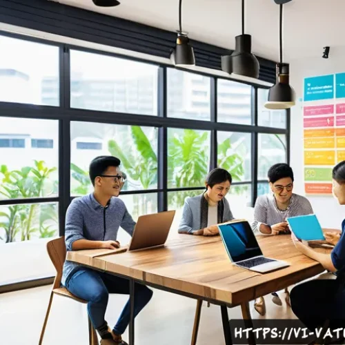 Home 33 가치 기반 우선순위화의 방법론적 접근 - A modern Vietnamese startup office scene showing a diverse group of young professionals collaboratin...