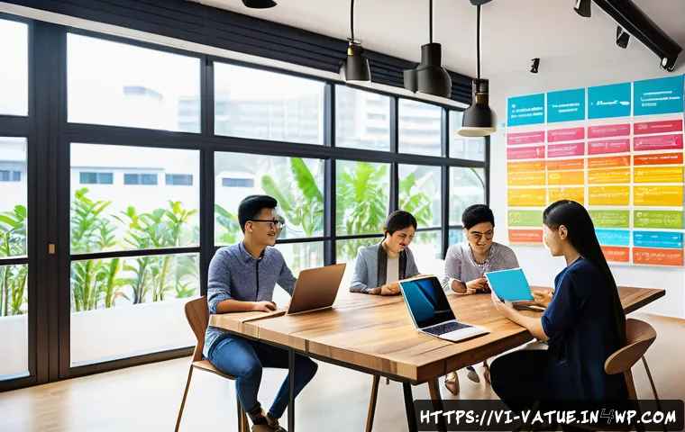 가치 기반 우선순위화의 방법론적 접근 - A modern Vietnamese startup office scene showing a diverse group of young professionals collaboratin...