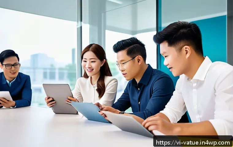 가치 기반 우선순위화의 중요성 - A professional Vietnamese project team collaborating in a modern office environment, diverse group o...